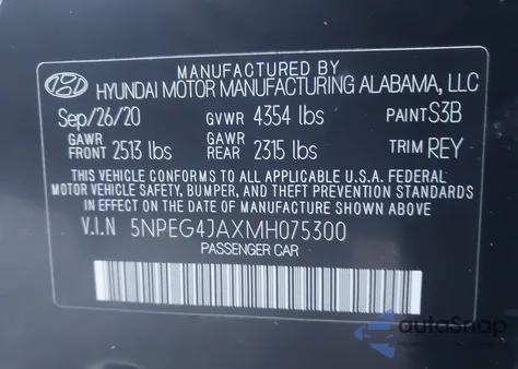 2021 Hyundai Sonata Se from USA, damaged, VIN 5NPEG4JAXMH075300